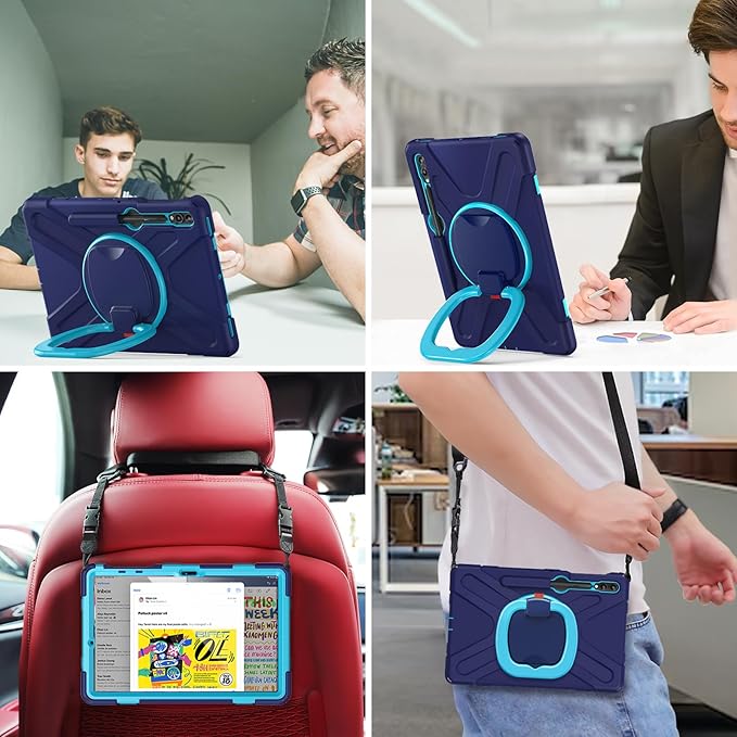 BATYUE Case for Samsung Galaxy Tab S10+ /S9 FE+ /S9+ /S8+ /S7+ /S7 FE 5G 12.4 inch Shockproof Protective Tablet Case with Shoulder Strap Kickstand Navy Blue
