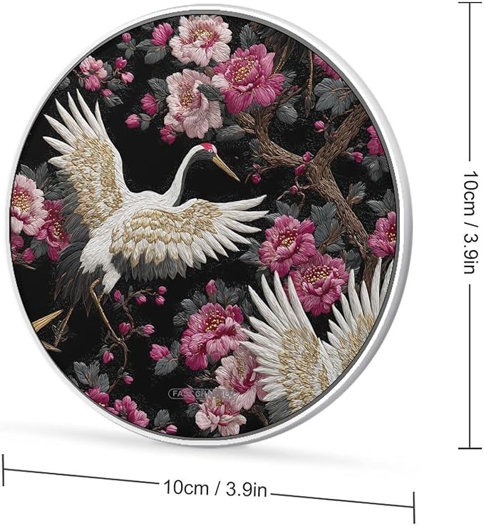 Cranes Cherries Flowers Fast Portable Charger 10W Funny Graphic Phone Charging Pad with USB Cable