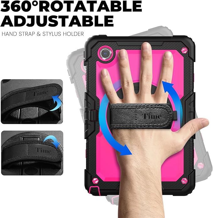 timecity Case for Lenovo Tab M11 (TB330FU/TB330XU) 11 Inch Tablet Case with Pen Holder/Stylus Holder/Screen Protector/360° Hand Strap for Tab K11 LTE 2024/ Lenovo Xiaoxin Pad 2024 (TB331FC) - Rose
