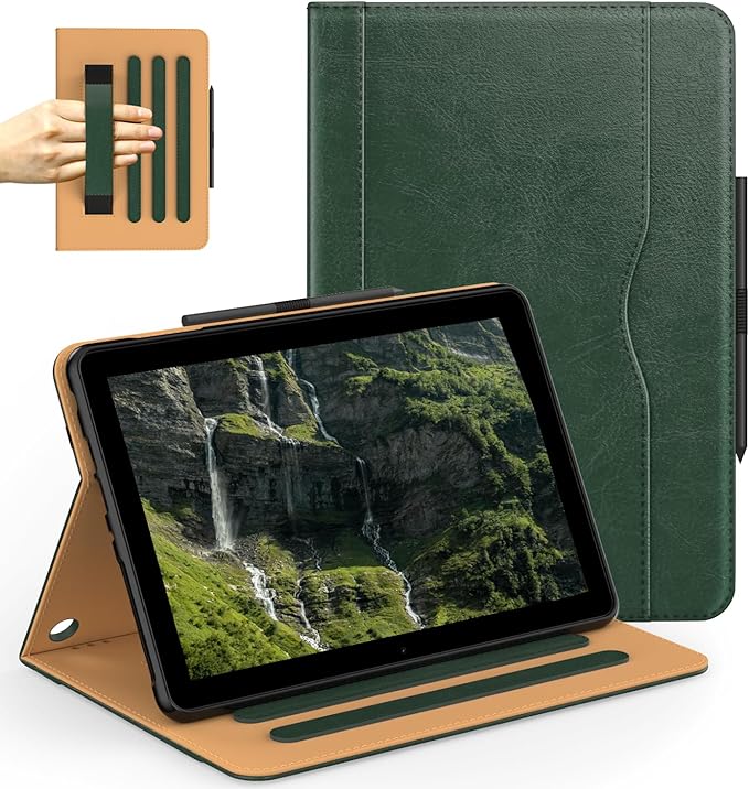 Grifobes Case 8/8 Plus [Only for 2022/2020 Released 12th/10th Generation] Premium PU Leather Folio Stand Smart Auto Wake/Sleep Cover with Built-in Stylus Holder/Pocket Forest Green