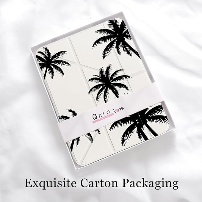 Cute Black Palm Tree for iPad Pro 11 Inch Case (M5/M4) 2025/2024 with Pencil Holder Auto Sleep/Wake White Leather Acrylic Back Detachable Cover
