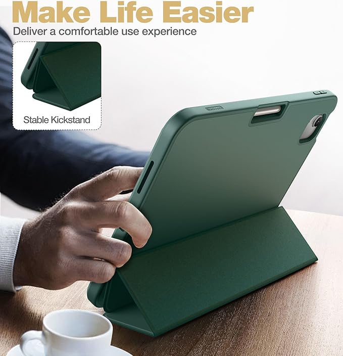 SURITCH Case for iPad (A16) 11th Generation 11 Inch 2025/iPad 10th Generation 10.9 Inch 2022 with Screen Protector Pencil Holder Tri-fold Stand Auto Wake/Sleep Shockproof ProtectionGreen