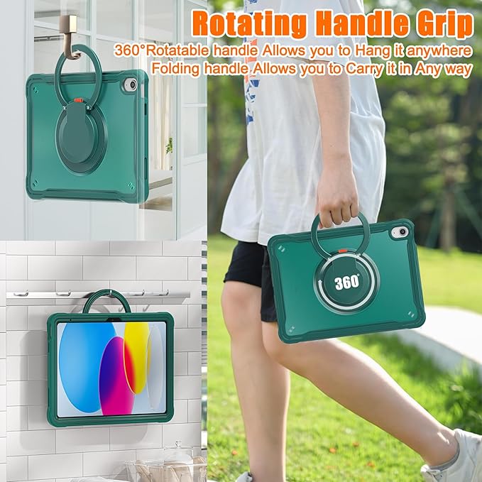 Batianda Ultimate Protective Case for New iPad 11th Generation 11 inch 2025 A16 Chip Sturdy Rugged Shockproof Silicone Tablet Cover with 360° Rotatable Ring Kickstand &amp Pencil Holder Teal