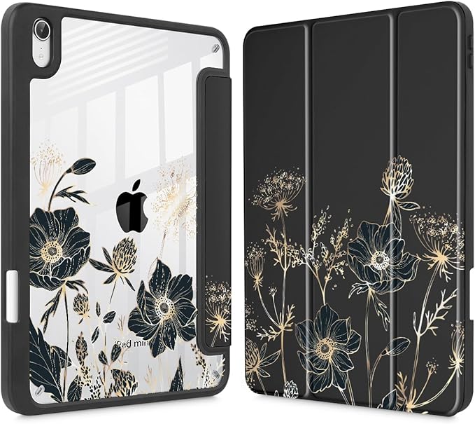 May Chen Slim Case for iPad mini 7 (A17 Pro 7th Generation) 2024 / iPad mini 6 (6th Gen) 8.3 Inch [Built-in Pencil Holder] Shockproof Cover Clear Clear Back Shell Auto Wake/Sleep Abstract Floral