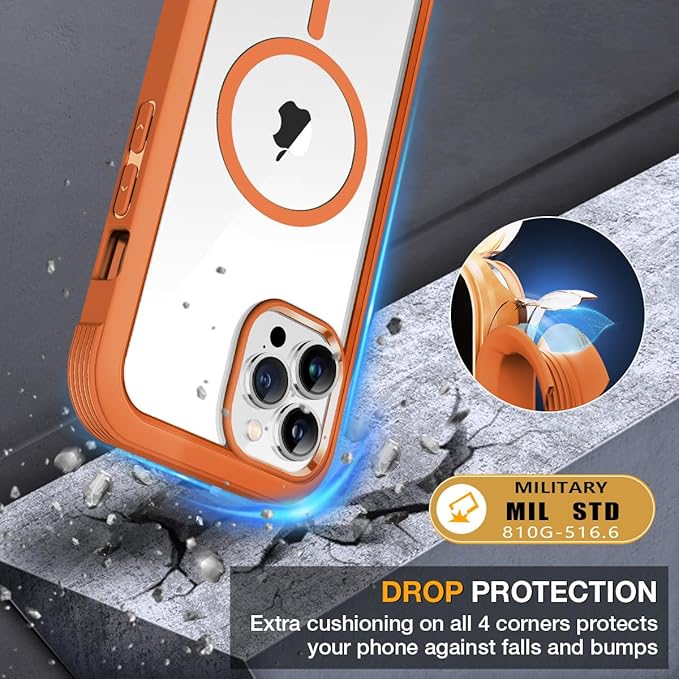 Miracase for iPhone 13 Pro Case 6.1with MagSafeBuilt in Screen ProtectorFull-Body Protection(Orange)