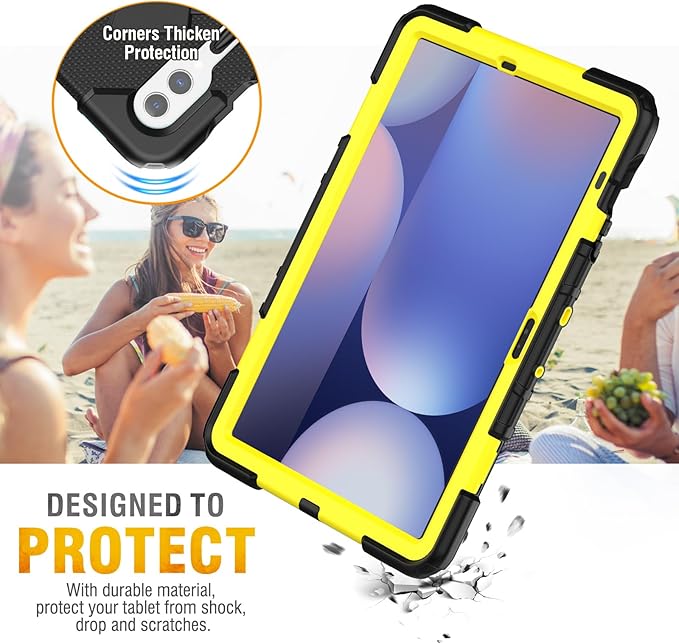 HXCASEAC Case for Samsung Galaxy Tab S10+ Plus / S9 Fe+ / S9+ 5G 12.4 inch Protective with Screen Protector/S Pen Holder/ 360 Rotating Stand Hand Strap - Yellow