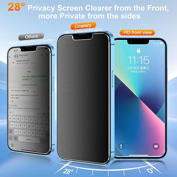 2 Pack matte privacy Screen Protector for iPhone 13/13 pro/14-ccc