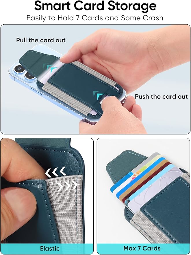 Miroddi for MagSafe Wallet with Privacy Flap Strongest Magnetic Card Holder for iPhone 17 iPhone 16/15/14/13/12 Series Detachable Leather Magnetic Phone Wallet RFID Blocking Fit 7 Cards Blue