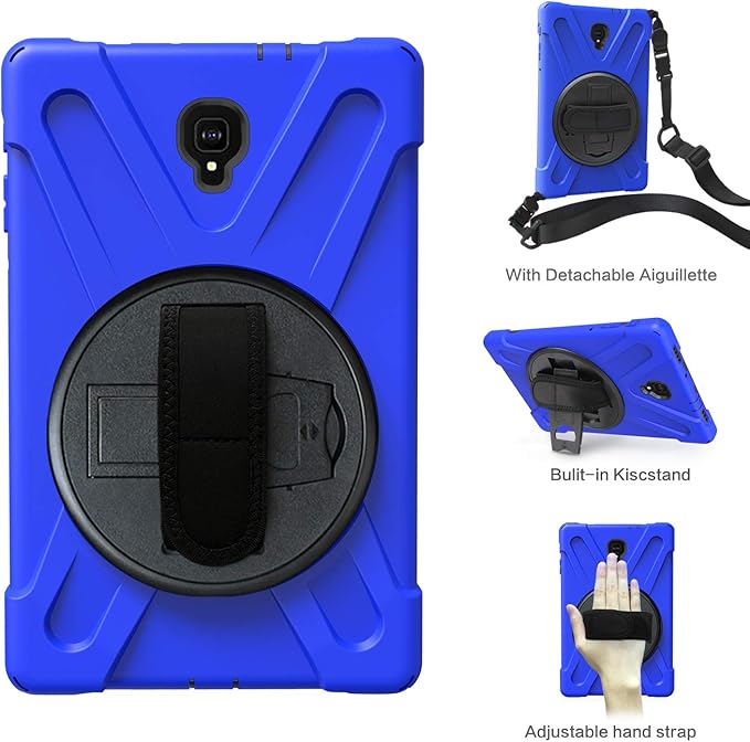 Rugged Case for Samsung Galaxy Tab A 10.5 2018 (SM-T590/T595/T597) Portable Hybrid Shock-Proof Cover with 360° Rotatable Hook&ampLoop HandleShoulder Strap (Blue)