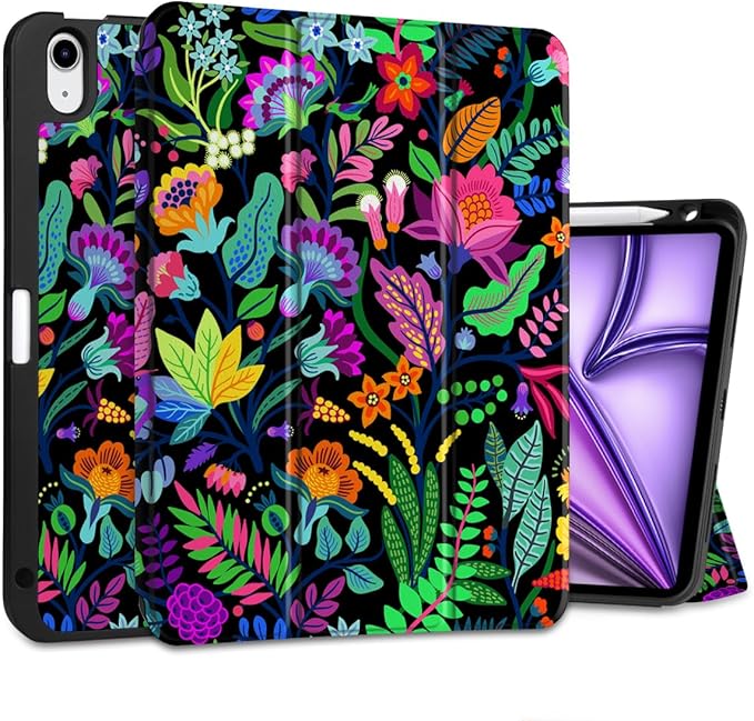 MEEgoodo for M4/M3/M2 iPad Air 11 inch Case 2026 2025 2024Case for iPad Air 5th Generation/iPad Air 4th Gen 10.9 inch 2022 2020 Tablet Cover with Soft TPU Back Shell Bright Flowers &amp Tropic Lea