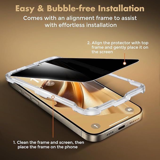 UNBREAKcable Privacy Screen Protector for iPhone 15 Pro Max Full Coverage Shatterproof Tempered Glass[True 28°Anti Spy][9H Hardness][Easy Installation Frame]2-Pack Private Screen for iPhone 15 ProMax