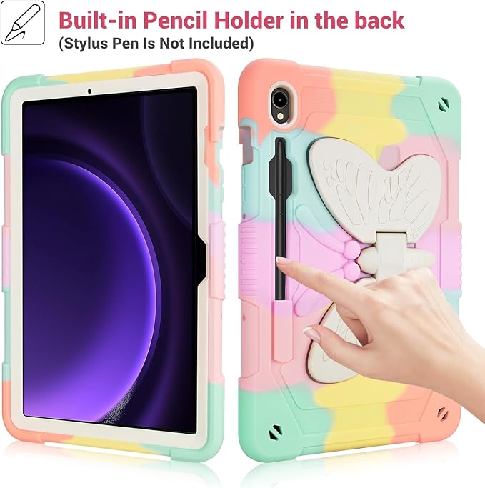 for Samsung Galaxy Tab S10 Lite/S10 FE/S9 FE 5G 10.9/S9 11 Butterfly Case Cute Girls Women Cute Kawaii Girly Butterfly Silicone Protective Cover with Stand Shoulder Strap Pencil Holder Pink