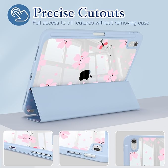 CISSOOK Case for iPad (A16) 11th Generation 11 inch 2025 iPad 10th Generation 10.9 inch 2022 Print Slim Stand Protective Cover with Hard PC Translucent Back Shell Cover Blue Cute Flower