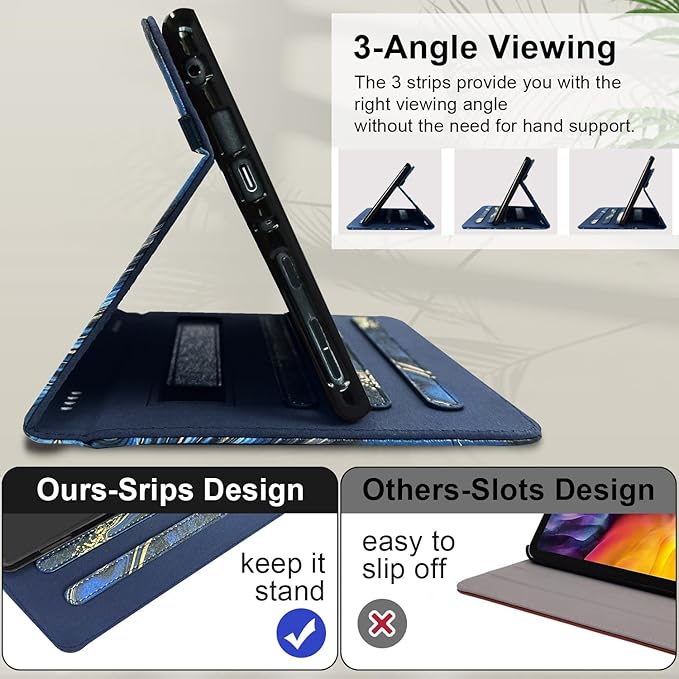 Grifobes Case 8/8 Plus [Only for 2024/2022/2020 Released 14th/12th/10th Generation] Premium PU Leather Folio Stand Smart Auto Wake/Sleep Cover with Built-in Stylus Holder/Pocket Marble Deep Blue