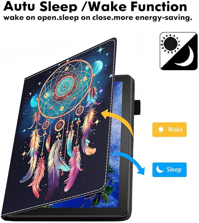 Case for Amazon Kindle Fire 7 Tablet (7 9th/7th Generation 2019/2017 Release) Slim PU Leather Cover with Card Slot &amp Auto Wake/Sleep Dreamcatcher