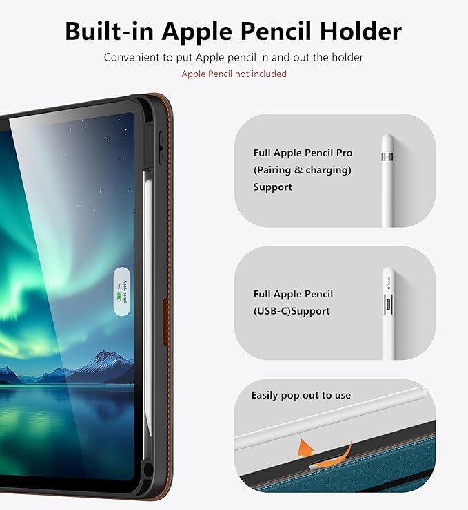 DTTO for iPad Air 11 inch Case M4 / M3 / M2 (2026/2025/2024) iPad Air 5th / 4th Gen (2022/2020) 360 Degree Rotating Premium Leather Folio Stand Cover with Pencil Holder Light Blue