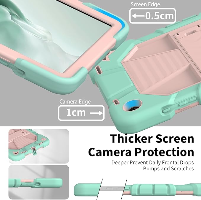 JKSML Case for Samsung Galaxy Tab A9+ / A9 Plus 11 inch 2023 Military Grade Drop Protection Cover with Built-in Kickstand &amp Shoulder Strap for Tab A9+ Tablet (SM-X210/X216/X218) Green + Rose Gol