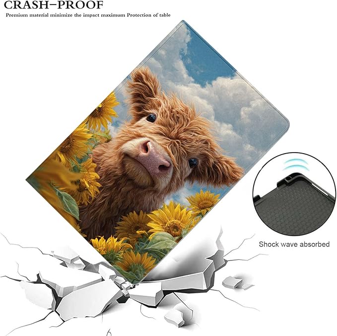 Case for iPad 5th/6th Gen 9.7 2017/2018iPad Air 1/2 9.7 InchSlim PU Leather Cover Adjustable Stand Auto Wake/SleepCute Highland Cow Baby