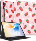 for Samsung Galaxy Tab S9 Plus/S9 FE Plus Case 12.4 Inch 2023 for Women Girls Folio Cover with Pencil Holder Cute Pretty Design Girly Kawaii Strawberry Teens Tablet Cases for Tab S9+/S9 FE+