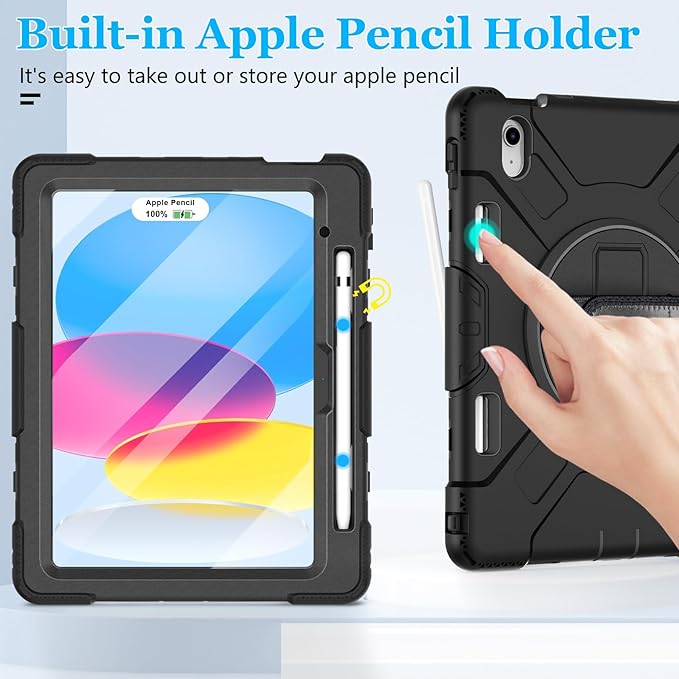 Case for iPad (A16) 11th/10th Generation Case: Protective Cover for iPad 11th Gen 11 Inch 2025 &amp10th Gen 10.9 2022 with Screen Protector- Stand- Shoulder Strap- Handle- Pencil Holder