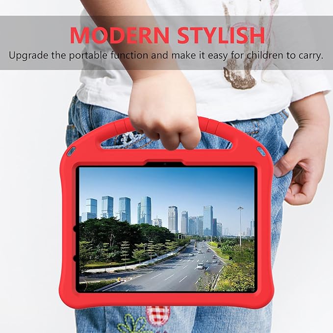 Kids Case for iPad Pro 11-inch (M5) 2025/(M4) 2024 Air 11 2026 M4/M3/M2 Case with Pencil Holder Techcircle Lightweight Shockproof EVA Foam Handle Stand Anti-Slip Grip Rugged Cover Red