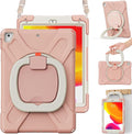 BRAECN Kids iPad Case Rugged Silicone Cover with Hand Grip Pencil Holder Shoulder Strap Stable Kickstand for iPad 9.7 inch 2018/2017/2016/2014 Rose Gold