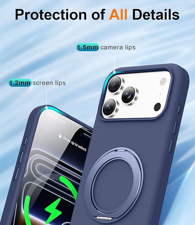 STERKER 360° Rotatable Stand Compatible with iPhone 17 Pro Max Case with Magnetic [Military Grade Drop Tested][Adjustable Kickstand] Ring Holder Silicone Slim Back Soft Edge Blue