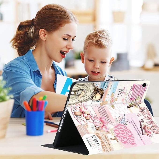 Compatible with iPad Air 13 inch Case (M3 2025 /M2 2024)/12.9 inch Case (6th/5th/4th/3rd 2022/2021/2020/2018) with Pencil HolderAuto Wake/Sleep Protect CoverBible Verse Jesus Collage