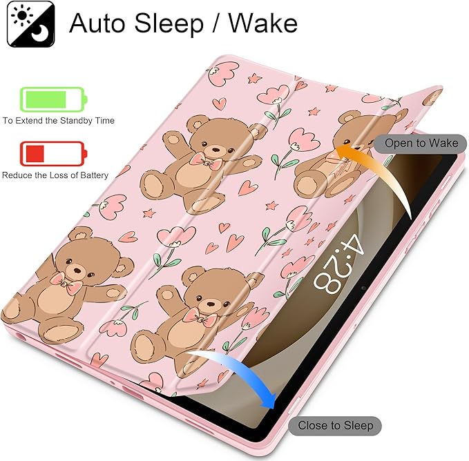Tuiklol for Samsung Galaxy Tab A9+ Tablet 11” / A9+ Plus 2024 2023Buit-in S-Pen Holder with Clear Protective Cover Transparent Back Shell Auto Wake/Sleep Samsung Tab A9 Plus CoverBear