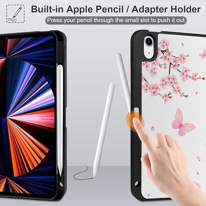 MEEgoodo for M4/M3/M2 iPad Air 11 inch Case 2026 2025 2024Case for iPad Air 5th Generation/iPad Air 4th Gen 10.9 inch 2022 2020 Tablet Cover with Soft TPU Back Shell Cherry Blossoms