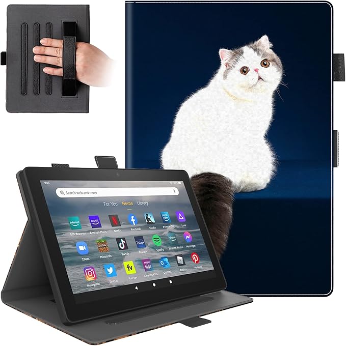 Dteck Folio Case for All-New Kindle Fire HD 10 &amp Fire HD 10 Plus Tablet 11th Generation 10.1 inch 2021 ReleaseShockproof Protective PU Leather Case with Hand Strap Smart Stand Magnetic CoverCut