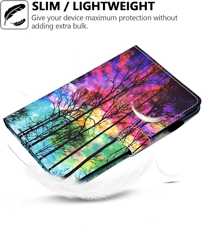 Smart Case for Amazon Fire HD 8 2024 2022 2020 12th/10th Gen Fire HD 8 Plus Case Techcircle Slim Folio Stand Magnetic Flip Cover with Card Slots+Pen Holder Auto Sleep/Wake Colorful Forest