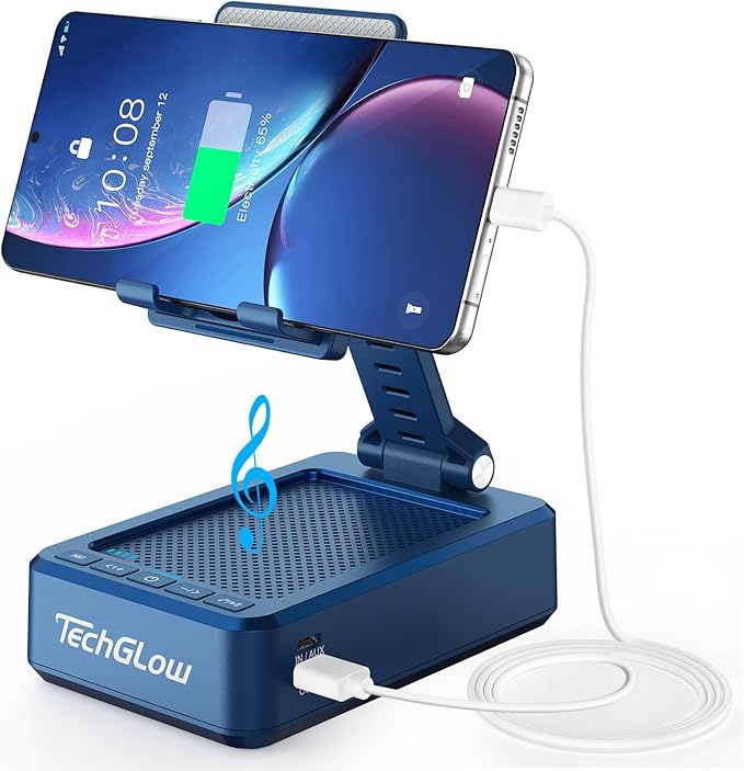 TechGlow Gifts for Men Women Foldable Cellphone Stand with Bluetooth Speaker and Charging Funtion Birthday Gift Idea for Mom Dad Cool Gadget Tech Gifts-Blue