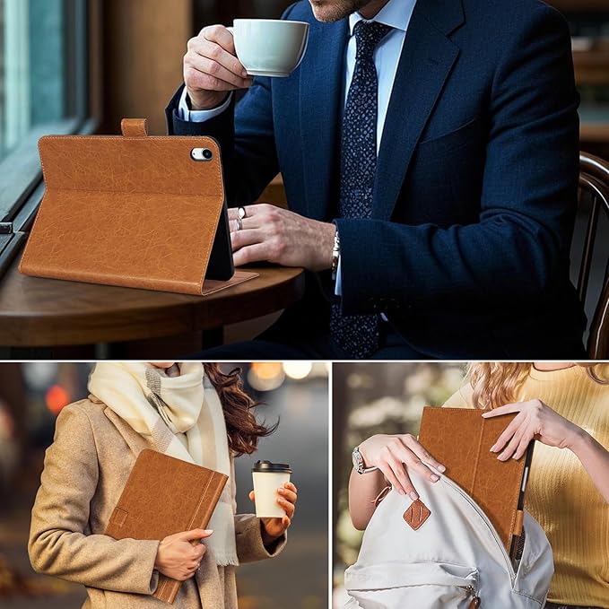 Leather Case for iPad A16 11th Gen 11 InchiPad 10th Gen. 10.9 Inch Premium Leather Folio Cover with Apple Pencil Holder Auto Wake/Sleep Adjustable Stand Magnetic ClosureLight Brown