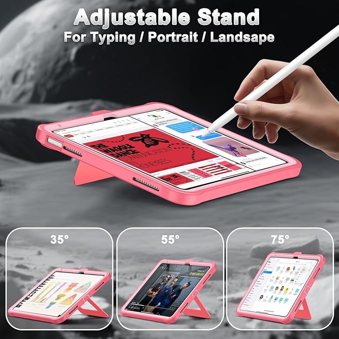 Soke Case for iPad (A16) 11th Generation 11-Inch 2025 /10th Generation 10.9-Inch 2022 with Screen Protector and Multi-Angle Kickstand Rugged Full Body Heavy Duty Protective Cover - Melon Pink