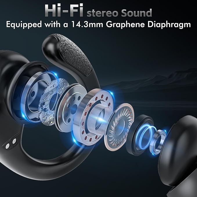 Wireless Earbuds Bluetooth 5.3 Headphones with 80H Playback IPX7 Waterproof Over Ear Buds with LED Power Display for Sports Running Workouts
