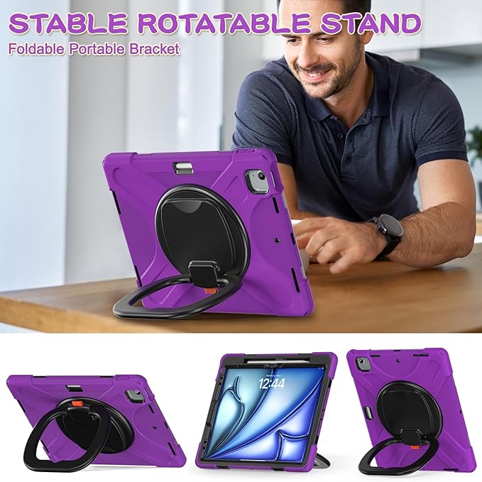 SCSVPN Case for iPad Air 13 inch M4 2026/ M3 2025/ M2 2024 &amp iPad Pro 12.9'' Case 6th/5th/4th/3rd Gen 2022 2021 2020 2018 Protective Cover with Pencil Holder Stand Handle Shoulder Strap Purpl