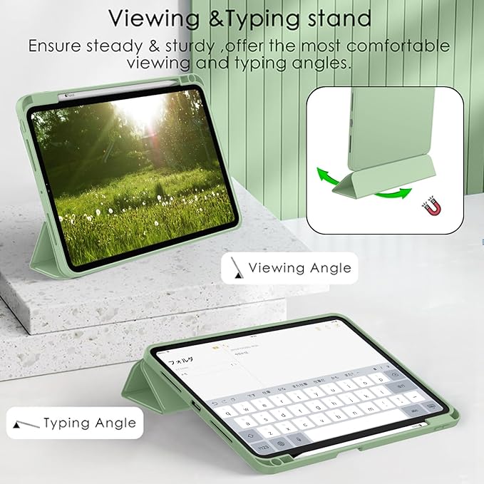 ZryXal iPad Pro 11 Inch Case (M5) 2025/ (M4) 2024 (Model: A2836/A2837/A3006) Trifold Stand Smart Cover with Pencil Holder and Soft TPU Back Auto Wake/Sleep (Matcha Green)