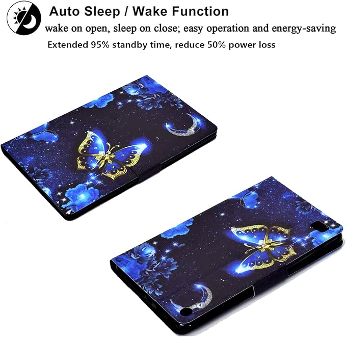 Case for Kindle Fire 7 Tablet Case (9th/7th/5th Generation 2019/2017/2015 Release) PU Leather Slim Folding Stand Book Wallet Shockproof Cover with Pockets [Auto Wake/Sleep] Blue Butterfly