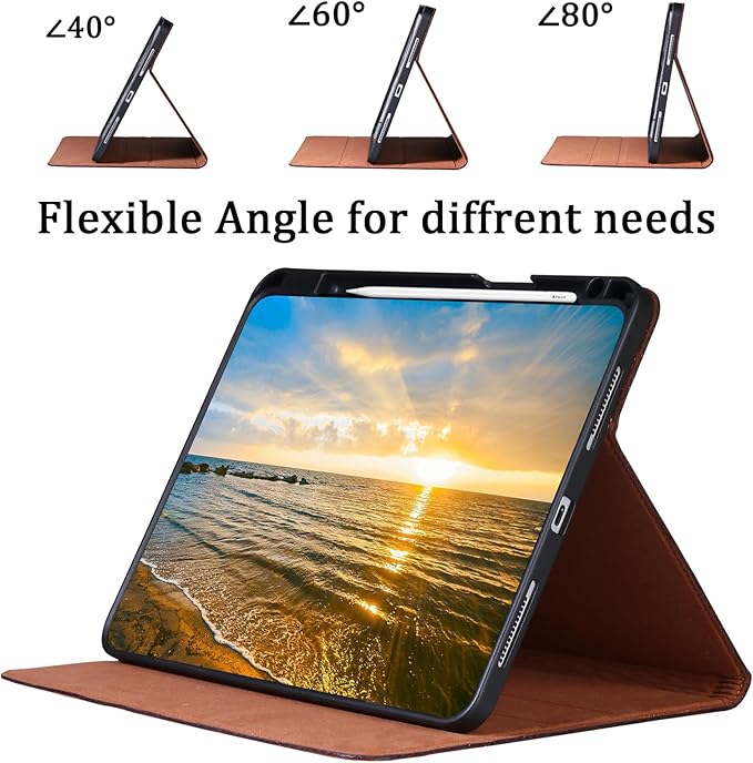 Case for iPad Pro 12.9'' 6th Generation (2022) 5th/4th/3rd Generation (2021/2020/2018)Folio Cover with Pencil Holder Anti Fingerprint/SlipAuto Sleep/Wake with Adjustable StandBrown