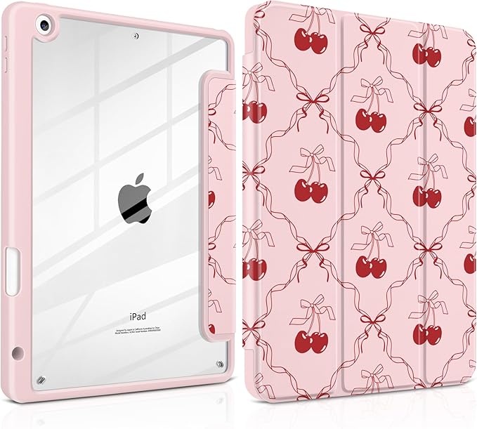 DONGKE for iPad 9th/8th/7th Generation Case 10.2 Inch (2021/2020/2019) [Auto Sleep/Wake &amp Pencil Holder] Clear Acrylic Back Trifold Stand Cover Ribbon Swirl
