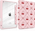 DONGKE for iPad 9th/8th/7th Generation Case 10.2 Inch (2021/2020/2019) [Auto Sleep/Wake &amp Pencil Holder] Clear Acrylic Back Trifold Stand Cover Ribbon Swirl