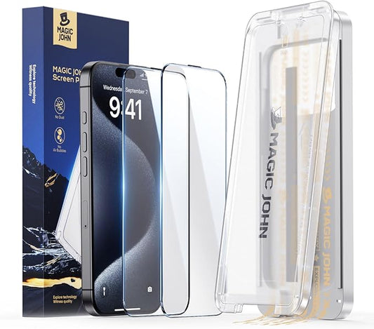 MAGIC JOHN 3rd Gen Upgraded for iPhone 15ProMax Screen Protector 6.7 InchHD ClearShatterproof Tempered FilmAuto Dust-EliminationBubble FreeEasy Installation2 Pack