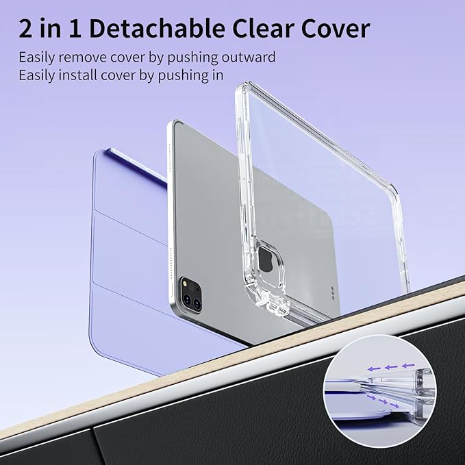 Case for iPad Air 13 Inch M3/M2 (2025/2024) &amp Pro 12.9 Inch 6th/5th/4th/3rd Generation 2022/2021/2020/2018 with Pencil Holder2 in 1 Detachable Trifold Sliding Cover with Clear Back Shell Purple