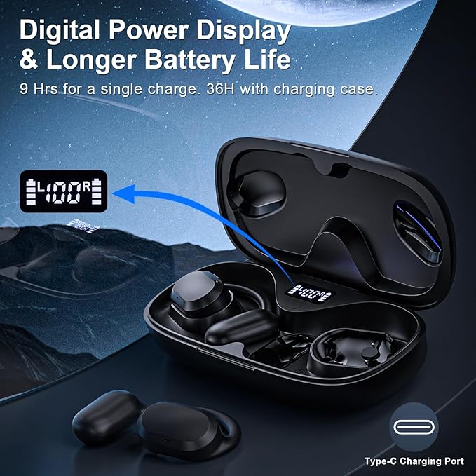 TTQ Open Ear Headphones Open Ear Earbuds IPX7 Waterproof Bluetooth 5.3 True Wireless Sports Over Ear Earbuds with Earhooks Built-in Mic Crystal-Clear Calls for Running Workout Cycling Driving