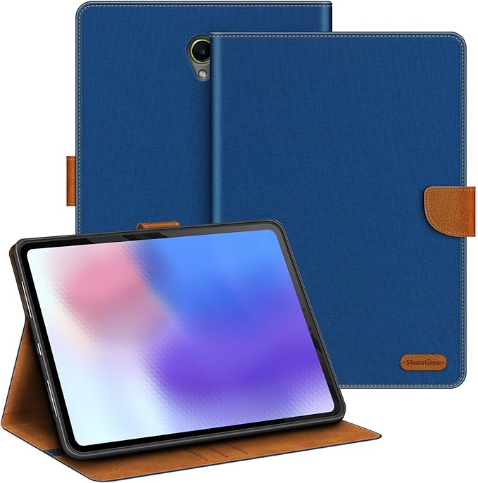 Leather Case Compatible with Samsung Galaxy Tab Active 5 5G 8.0 2024 Tactical Edition Protective Cover with Inner TPU Silicone Shell Built-in Stand and Rugged Drop-Proof(Blue)