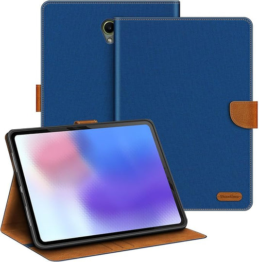 Leather Case Compatible with Samsung Galaxy Tab Active 5 5G 8.0 2024 Tactical Edition Protective Cover with Inner TPU Silicone Shell Built-in Stand and Rugged Drop-Proof(Blue)