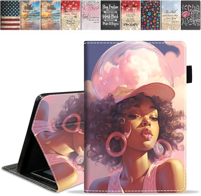 Case for Amazon Kindle Fire 7 Tablet (7 9th/7th Generation 2019/2017 Release) Slim PU Leather Cover with Card Slot &amp Auto Wake/Sleep Fashion African American Girl