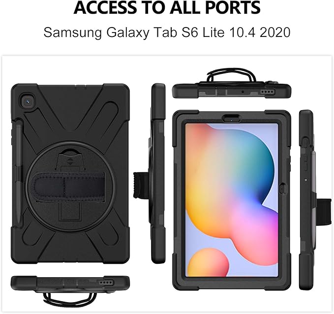 ZenRich Samsung Galaxy Tab S6 Lite Case 2024/2022/2020(SM-P620/P625/P610/P613/P615/P619) with [S Pen Holder] Shockproof Rugged Case with [Stand] [Hand Strap] [Shoulder Belt] Black