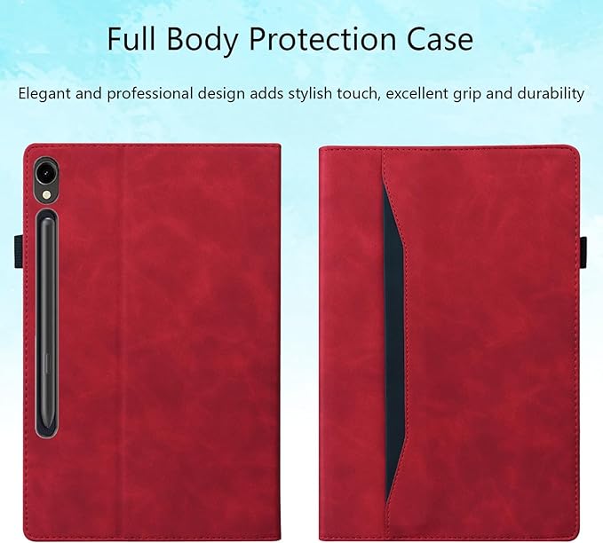 Case for Samsung Galaxy Tab S10 FE+/S10 FE Plus 13.1 Inch 2025 Model (SM-X620/SM-X626B) with Pencil Holder/Pocket/Card Slots Folio Stand PU Leather TPU Back Shockproof Wallet Cover Red